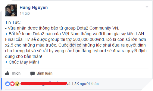 DOTA 2 Việt xuất hiện đại gia, hứa tặng ngay 500 triệu cho bất cứ đội nào vượt qua vòng loại TI7