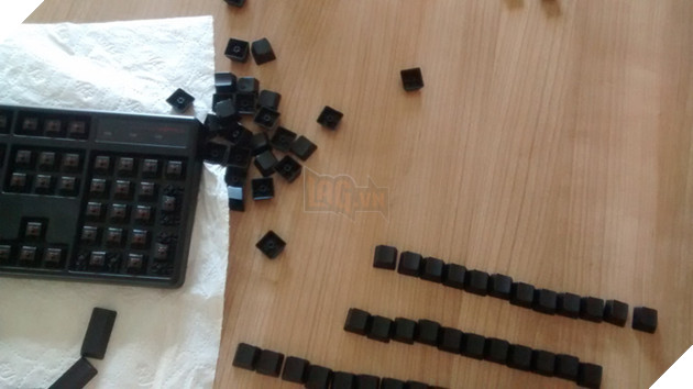 Rửa keycap xong, chữ cũng biến mất hết, thế là phải lần mò lắp từng nút một dựa theo profile