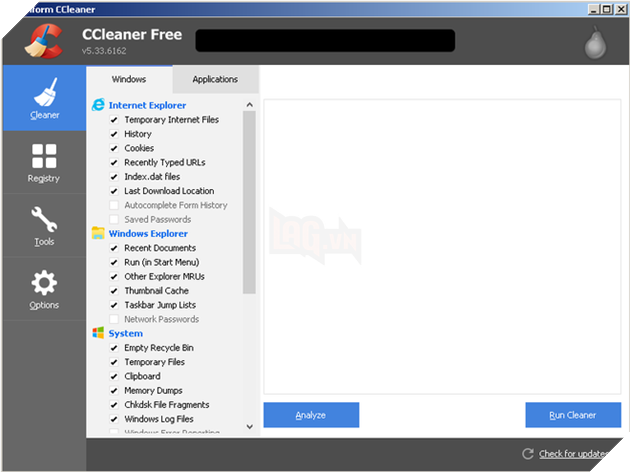 Giao diện CCleaner Free 5.33, phiên bản được cho là đang nhiễm malware.