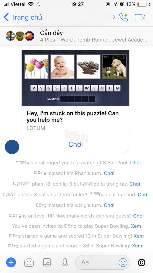Một group chat đã ngập tràn các thông báo về điểm số và trò chơi sau khi các thành viên trong nhóm thách đấu lẫn nhau thế này đây!