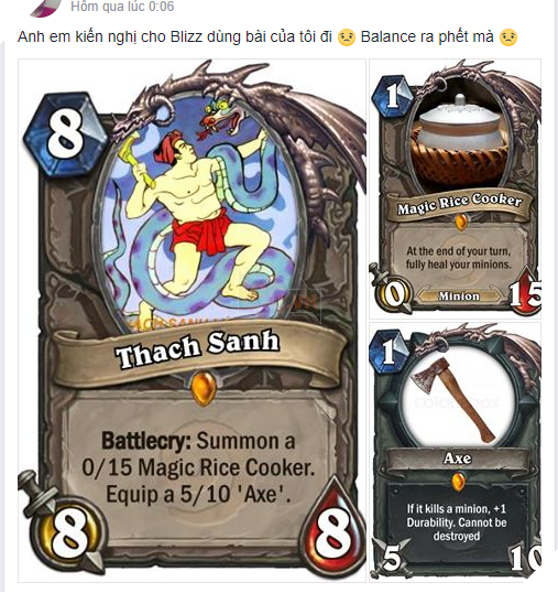 Chết cười với lá bài Hearthstone “Thạch Sanh” của game thủ Việt