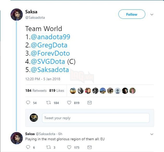 Đội hình mạnh mẽ của team The World.