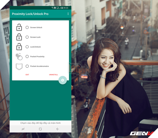 Bước 3: Giao diện thao tác chính của Proximity Lock/Unlock Pro xuất hiện. Ở đây bạn sẽ được cung cấp một danh sách các chức năng khi tác động vào cảm biến trên màn hình smartphone Android. Bao gồm Screen Unlock (mở khóa màn hình), Screen Lock (khóa màn hình), Lock/Unlock (khóa/mở khóa màn hình thông qua thao tác lướt tay qua màn hình thiết bị), Pocket Proximity (khóa/mở khóa màn hình khi có vật gì đó đè lên màn hình) và Pocket Accelerometre (khóa thiết bị khi bỏ vào túi và tự mở khóa khi người dùng lấy từ túi ra, sử dụng cảm biến gia tốc).