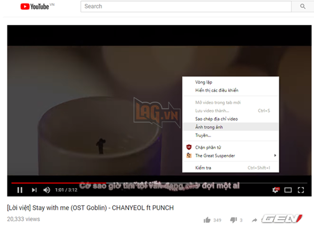 Để sử dụng, bạn chỉ việc nhấn phải chuột 2 lần vào video đang phát (trên Youtube) và chọn lệnh “Ảnh trong Ảnh” (Picture in Picture).