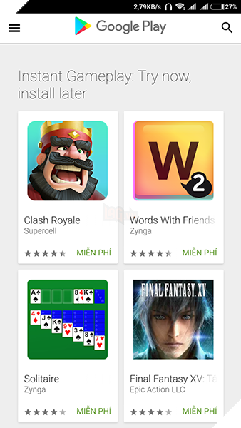 Với Google Play Instant, bạn có thể dễ dàng chơi game Android mà không cần cài đặt