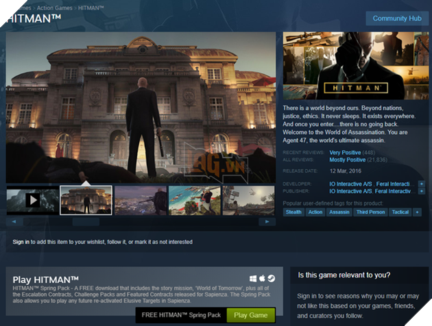 Hitman – Spring Pack đang được tặng miễn phí trên Steam, một click nhận game AAA vĩnh viễn