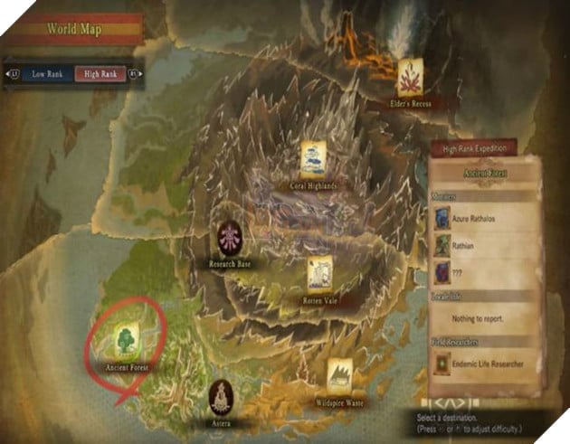 Bản đồ sẽ cho bạn biết khu vực mà Deviljho đang ở - Ancient Forest