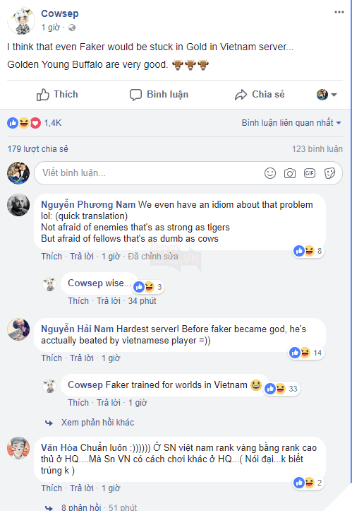 LMHT: Nhận thấy rank Việt quá khắc nghiệt, Cowsep nói rằng đến Faker cũng kẹt ở rank Vàng Việt Nam mà thôi
