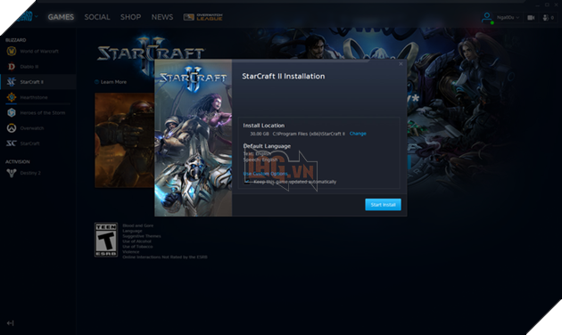 Chọn StarCraft II và bắt đầu cài đặt