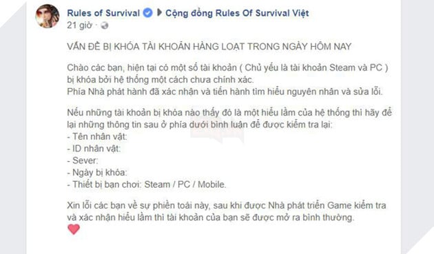 NPH thừa nhận đây là lỗi hệ thống, sẽ mở khóa cho những account vi phạm theo kiểu thủ công như này.
