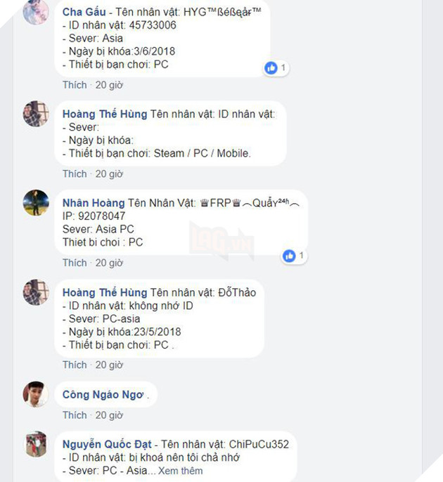Số lượng tài khoản bị khóa là khá nhiều, thậm chí việc khai báo quá chi tiết như vậy đã làm khó người chơi.