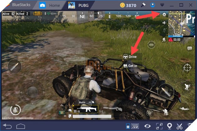Tìm kiếm xe và di chuyển trong PUBG Mobile trên Bluestacks