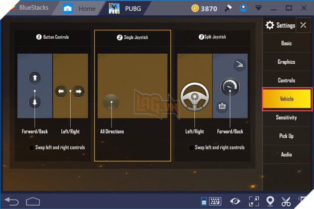 Có 3 chế độ lái trong PUBG Mobile trên Bluestacks