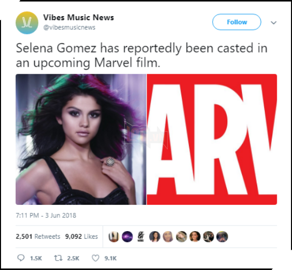 Tung tin thất thiệt Selena Gomez đóng phim Marvel, tài khoản Twitter nhận cái kết bất ngờ