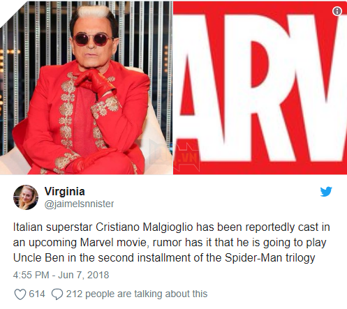 Ngôi sao Cristiano Malgioglio đã được chọn cho vai chú Ben trong phần phim tiếp theo về Spider-Man.