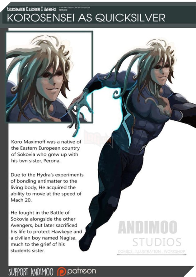 Korosensei sẽ hợp với siêu anh hùng Quicksilver.