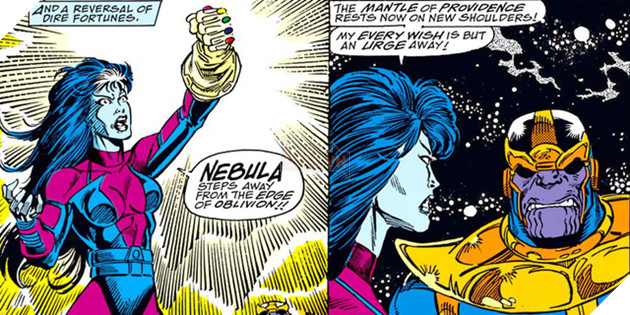 Trong Infinity Gauntlet, Thanos khi dung hợp với Vạn Vật đã quên mất Thân Thể Phàm Trần và bị Nebula giật Găng