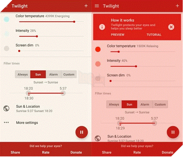 Ứng dụng bảo vệ đôi mắt khi dùng điện thoại Android vào ban đêm.