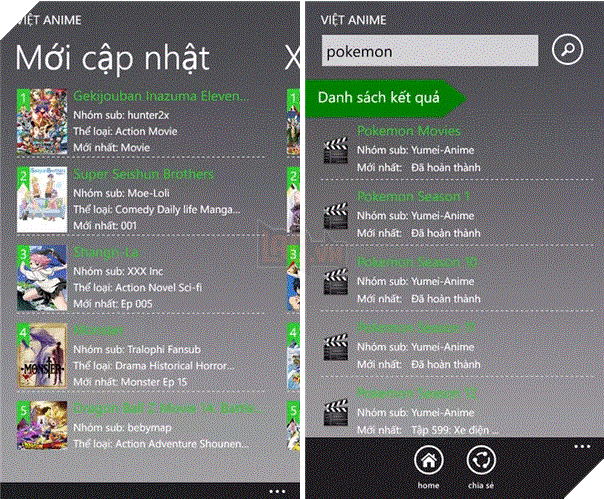 Ứng dụng xem phim hoạt hình Nhật miễn phí trên Windows Phone. 