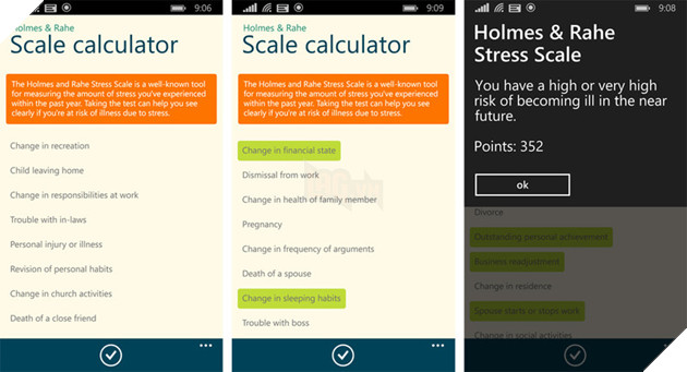 Stress Scale Calculator - ứng dụng Windows Phone chuẩn đoán stress, tâm thần. 2