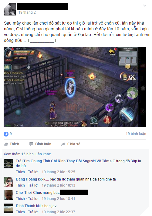 Game thủ Huỳnh Trọng chia sẻ nỗi lòng vì việc tài khoản Độc Cô Cửu Kiếm Mobile phải vào Đại lao vì tội PK quá đà.