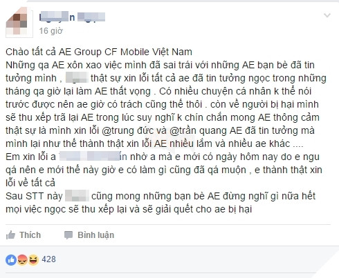 Sau khi thực hiện hành vi lừa đảo, cá nhân N. lên tiếng xin lỗi???