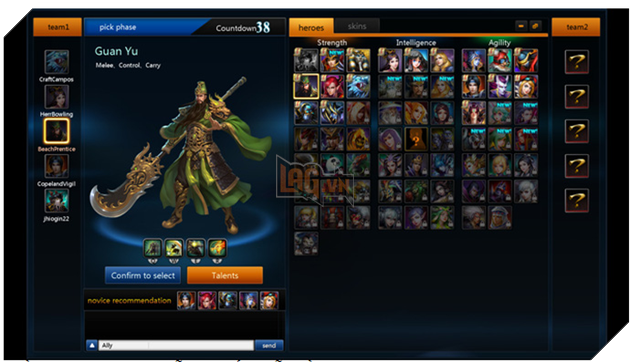 
Phần chọn hero trước mỗi trận đấu. Mỗi tuần, CoS sẽ cho phép các bạn sử dụng một số hero miễn phí. Số hero còn lại, các bạn sẽ phải bỏ tiền ra để mua nếu muốn chơi.
