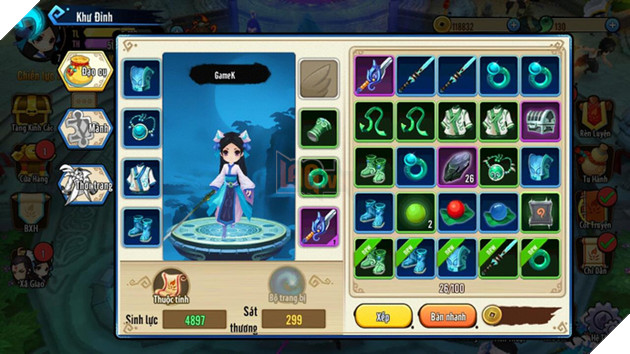 
Giao diện hòm đồ và trang bị.
