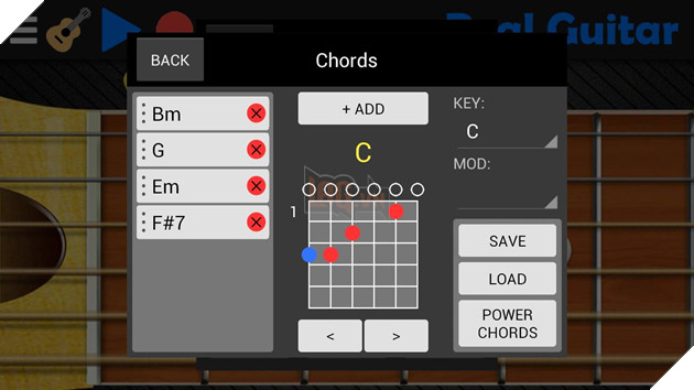 Mục điều chỉnh âm trong Real Guitar