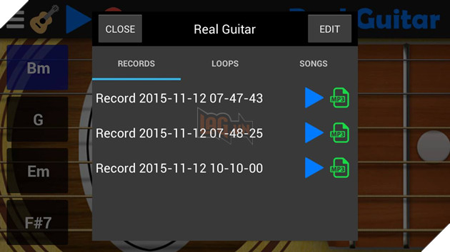 Chế độ Record trong Real Guitar