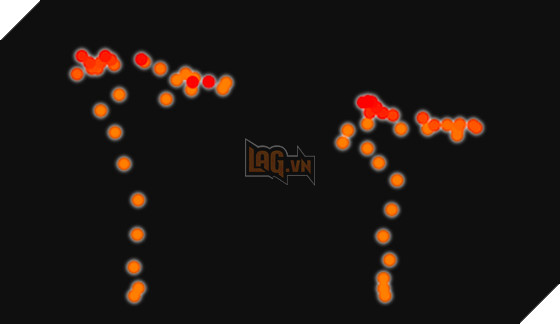 
Spray pattern của AK-47 (trái) và M4A4 (phải).
