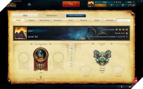 xS8qfKz Với 265 trận chỉ chơi Olaf, game thủ này đã nhanh chóng leo lên Cao Thủ 3
