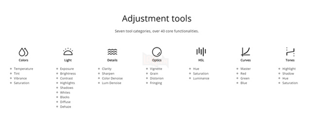 
Các công cụ chỉnh màu của Polarr
