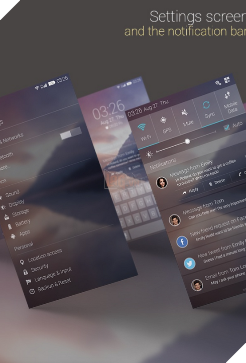 Settings và Notification được làm trong suốt khá ấn tượng.