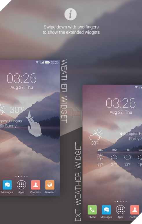 Dùng 2 ngón tay vuốt lên màn hình để chuyển đổi qua lại giữa các widget.