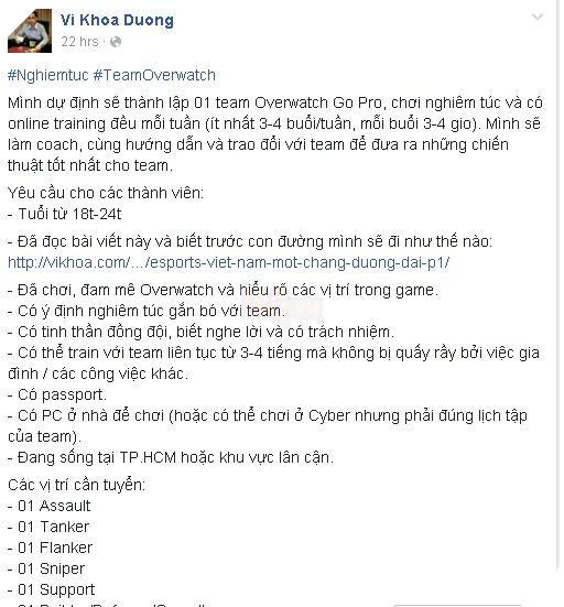 Việt Nam sắp có đội tuyển Overwatch chuyên nghiệp đầu tiên, hướng đến Chung Kết Thế Giới?
