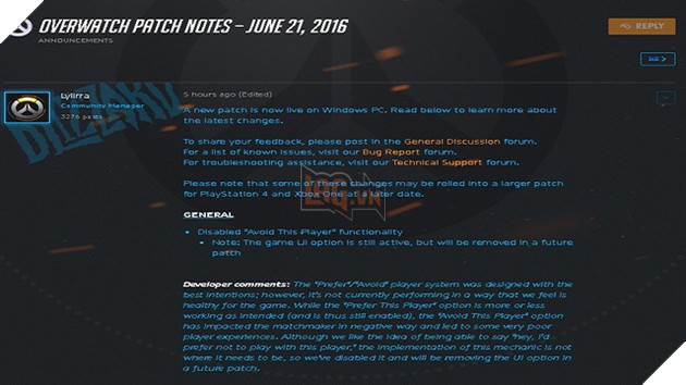 Loại bỏ tính năng gây report tiêu cực trong Overwatch