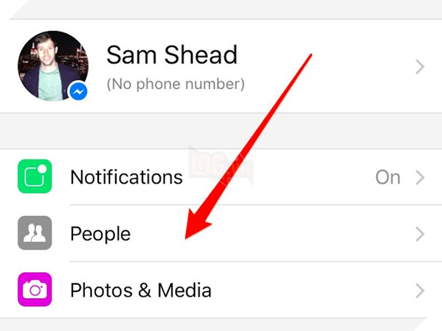 Tại đây, lựa chọn mục People như trong hình