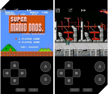 Giao diện của game “Super Marios Bros” và game “Super Contra”, 2 trong số những tựa game nổi tiếng trên hệ máy NES