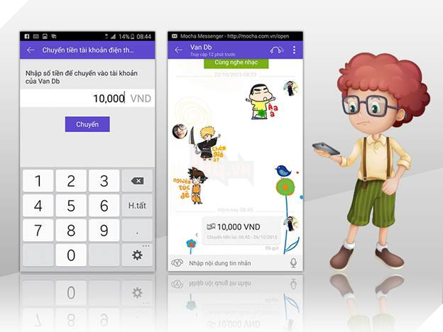 
Để chuyển tiền, bạn chọn số thuê bao, chọn biểu tượng dollar trên Mocha, điền số tiền cần chọn và làm theo hướng dẫn.
