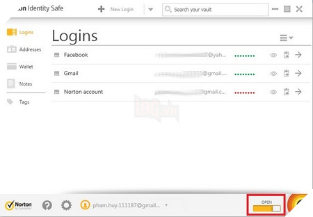 Đăng nhập nhanh vào các trang web từ Norton Identify Safe