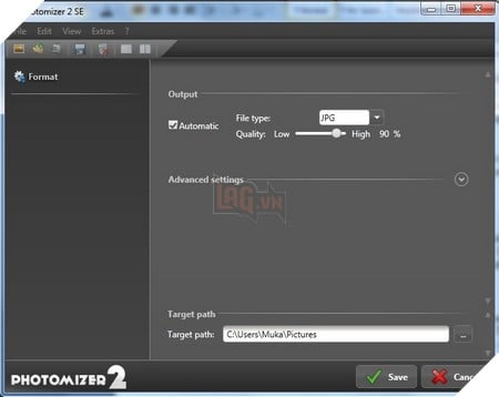 Cuối cùng chọn vị trí lưu file tại mục “Target path” rồi nhấn nút “Save” để lưu lại hình ảnh.