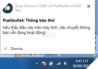 Hộp thoại trên máy tính khi có thông báo đến trên smartphone