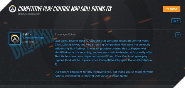 Chỉ vì một vài post trên diễn đàn, Blizzard đã xắn tay sửa lỗi Overwatch ngay lập tức