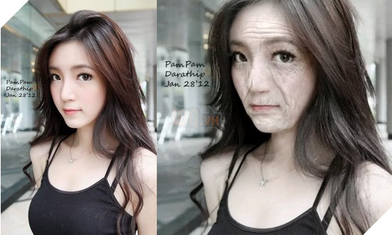 Hình ảnh gốc (trái) và gương mặt sau 60 năm nữa (phải)