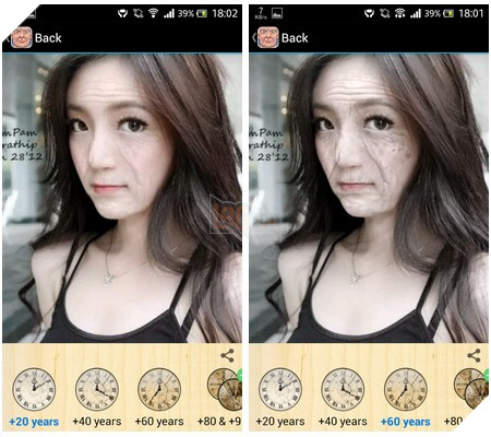 Gương mặt của 20 năm sau (trái) và 60 năm sau (phải)