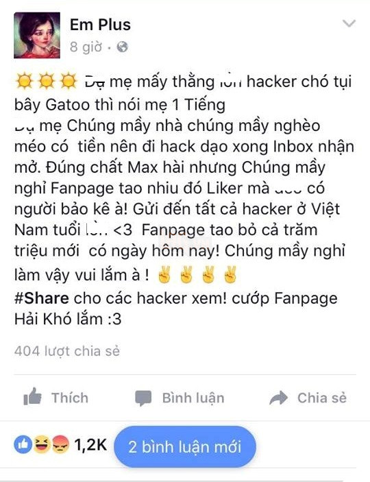 Chưa biết sợ, Em Plus gửi lời tuyên chiến với toàn bộ giới hacker Việt Nam 2