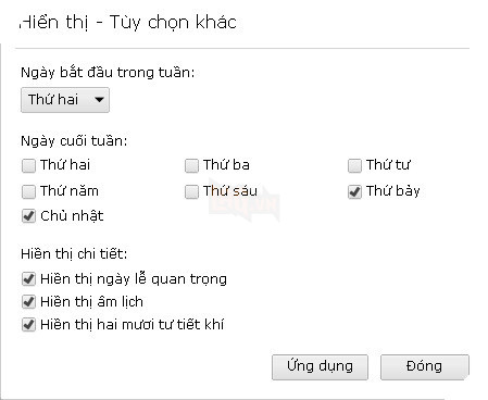Hiển thị thông tin lịch âm và những ngày đặc biệt trong năm