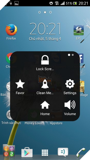 Các tùy chọn khi nhấn vào EasyTouch