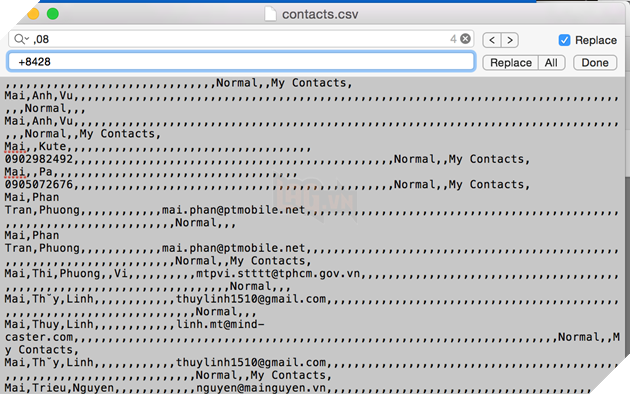 Bước 6: Mở tập
tin đã xuất bằng trình notepad, vào Edit và Replace.